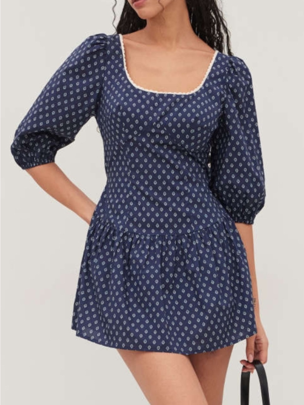 ISO!!! 100% Cotton Geometric Lettuce Trim Ruffle Mini Dress